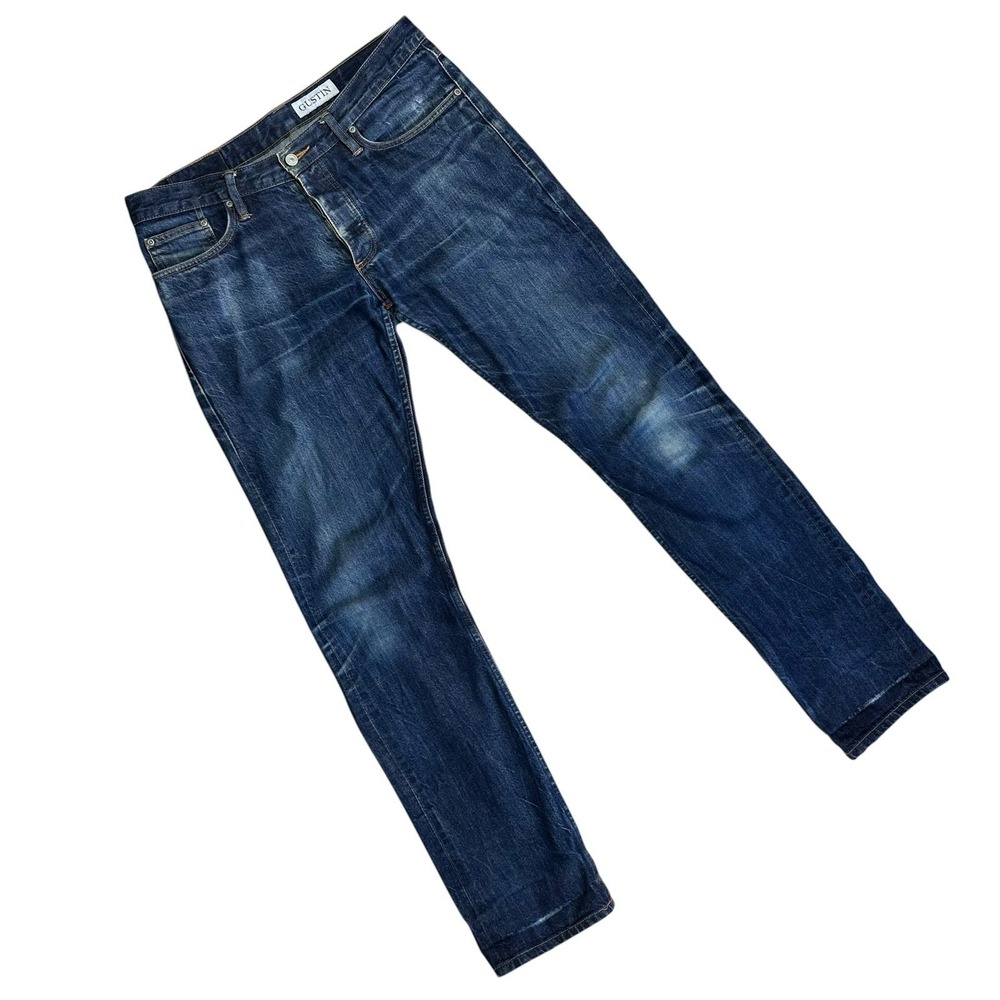 Gustin Jeans Mens 36x34 Blue Denim Selvedge Slim Fit Raw Button Fly California